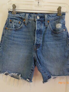 Levi's Women's 501 cut off distressed denim shorts size 25 high rise button fly